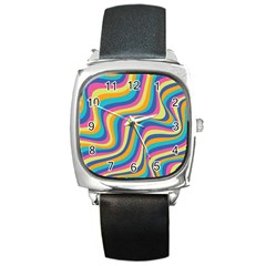 Psychedelic Groocy Pattern Square Metal Watch by designsbymallika