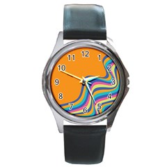 Psychedelic-groovy-pattern Round Metal Watch by designsbymallika