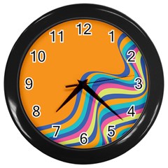 Psychedelic-groovy-pattern Wall Clock (black) by designsbymallika