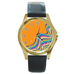 Psychedelic-groovy-pattern Round Gold Metal Watch by designsbymallika