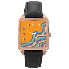 Psychedelic-groovy-pattern Rose Gold Leather Watch  by designsbymallika