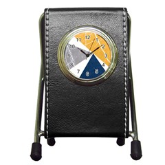 Abstrait Triangles Jaune/bleu/gris Pen Holder Desk Clock by kcreatif