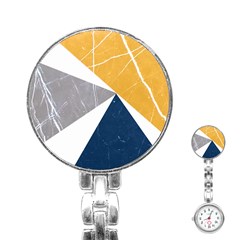 Abstrait Triangles Jaune/bleu/gris Stainless Steel Nurses Watch by kcreatif