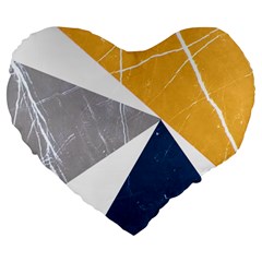 Abstrait Triangles Jaune/bleu/gris Large 19  Premium Flano Heart Shape Cushions by kcreatif