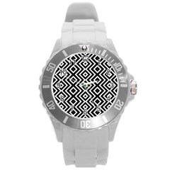 Patternformesgeometriquesnoir5 Round Plastic Sport Watch (l) by kcreatif