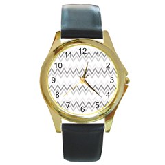 Chevrons Gris/blanc Round Gold Metal Watch by kcreatif