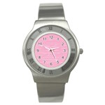 Pink knitted pattern Stainless Steel Watch Front