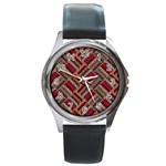 Zig zag knitted pattern Round Metal Watch Front