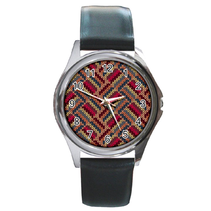 Zig zag knitted pattern Round Metal Watch