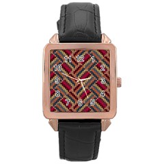 Zig Zag Knitted Pattern Rose Gold Leather Watch  by goljakoff