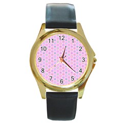 Hexagonal Pattern Unidirectional Round Gold Metal Watch by Dutashop