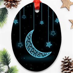 Moon Star Neon Wallpaper Ornament (oval)