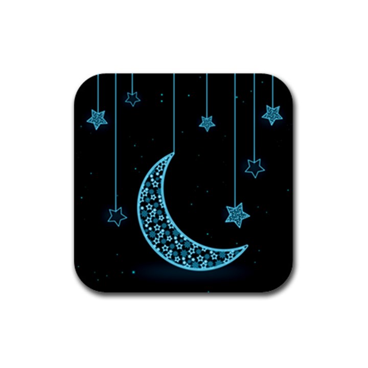 Moon Star Neon Wallpaper Rubber Square Coaster (4 pack) 