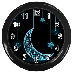 Moon Star Neon Wallpaper Wall Clock (black) by Dutashop