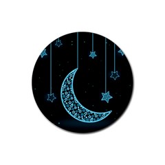 Moon Star Neon Wallpaper Rubber Coaster (round)  by Dutashop