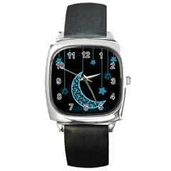 Moon Star Neon Wallpaper Square Metal Watch by Dutashop