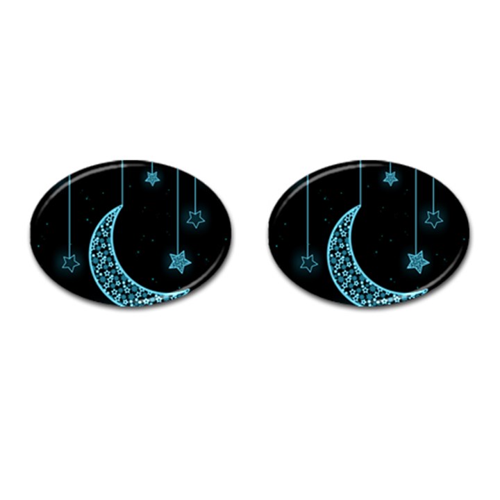 Moon Star Neon Wallpaper Cufflinks (Oval)