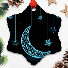 Moon Star Neon Wallpaper Snowflake Ornament (two Sides)