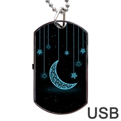 Moon Star Neon Wallpaper Dog Tag Usb Flash (two Sides) by Dutashop