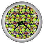 Smiley Background Smiley Grunge Wall Clock (Silver) Front