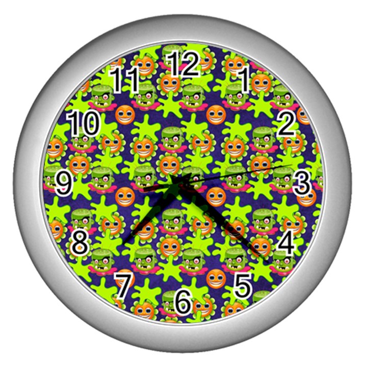 Smiley Background Smiley Grunge Wall Clock (Silver)