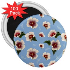 Delicate Hibiscus Flowers On A Blue Background 3  Magnets (100 Pack) by SychEva