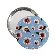 Delicate Hibiscus Flowers On A Blue Background 2 25  Handbag Mirrors by SychEva