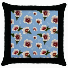 Delicate Hibiscus Flowers On A Blue Background Throw Pillow Case (black) by SychEva