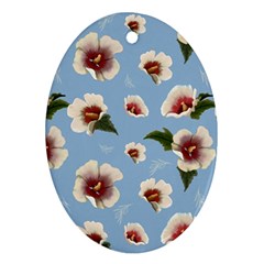 Delicate Hibiscus Flowers On A Blue Background Oval Ornament (two Sides)