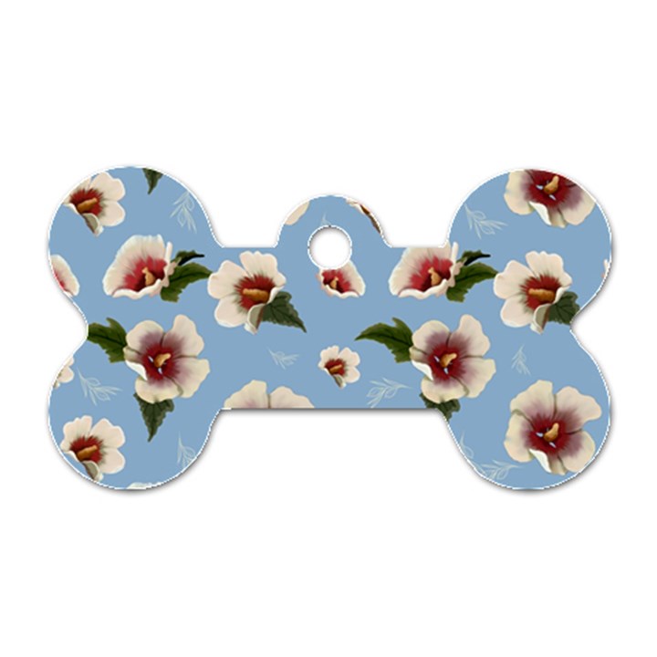 delicate hibiscus flowers on a blue background Dog Tag Bone (Two Sides)