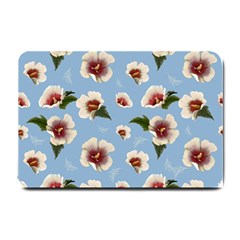 Delicate Hibiscus Flowers On A Blue Background Small Doormat  by SychEva