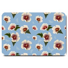 Delicate Hibiscus Flowers On A Blue Background Large Doormat  by SychEva