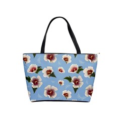 Delicate Hibiscus Flowers On A Blue Background Classic Shoulder Handbag by SychEva