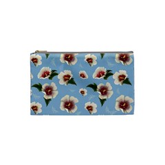 Delicate Hibiscus Flowers On A Blue Background Cosmetic Bag (small) by SychEva