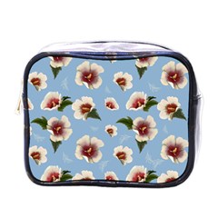 Delicate Hibiscus Flowers On A Blue Background Mini Toiletries Bag (one Side) by SychEva