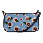 delicate hibiscus flowers on a blue background Shoulder Clutch Bag Front