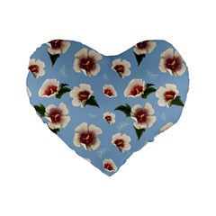 Delicate Hibiscus Flowers On A Blue Background Standard 16  Premium Heart Shape Cushions by SychEva