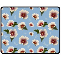 Delicate Hibiscus Flowers On A Blue Background Double Sided Fleece Blanket (medium)  by SychEva