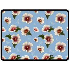 Delicate Hibiscus Flowers On A Blue Background Double Sided Fleece Blanket (large)  by SychEva