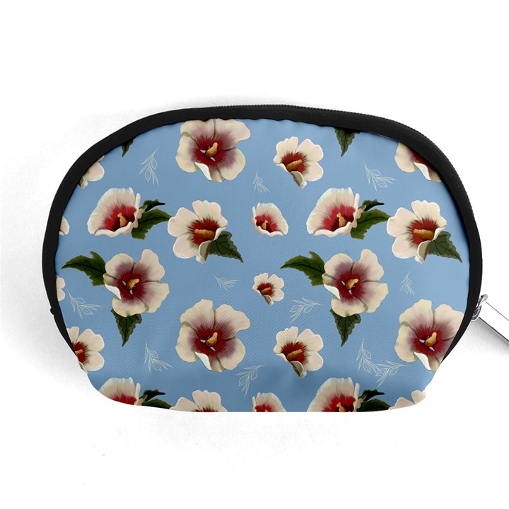 delicate hibiscus flowers on a blue background Accessory Pouch (Medium)