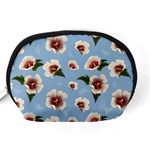 delicate hibiscus flowers on a blue background Accessory Pouch (Medium) Back