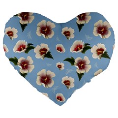 Delicate Hibiscus Flowers On A Blue Background Large 19  Premium Flano Heart Shape Cushions by SychEva