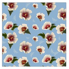 Delicate Hibiscus Flowers On A Blue Background Large Satin Scarf (square) by SychEva