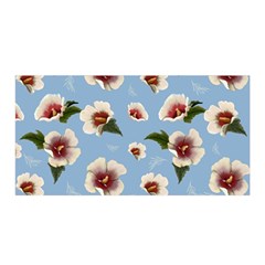 Delicate Hibiscus Flowers On A Blue Background Satin Wrap by SychEva