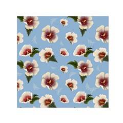 Delicate Hibiscus Flowers On A Blue Background Small Satin Scarf (square) by SychEva