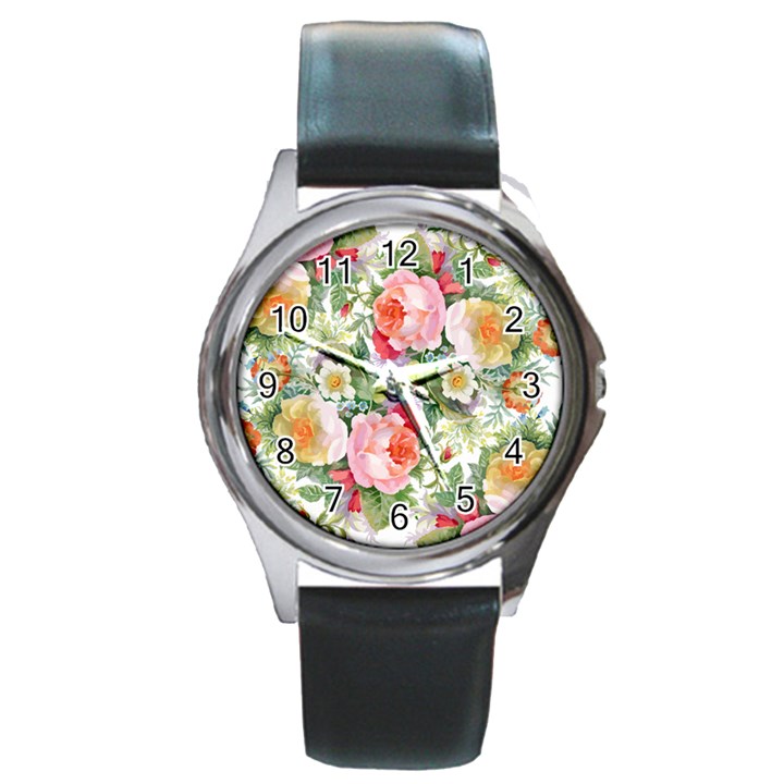 Garden flowers Round Metal Watch