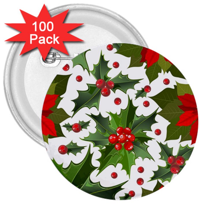 Christmas berry 3  Buttons (100 pack) 