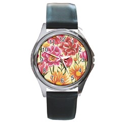 Flowers Round Metal Watch by goljakoff