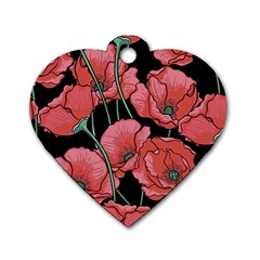 Poppy Flowers Dog Tag Heart (one Side) by goljakoff