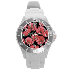 Poppy Flowers Round Plastic Sport Watch (l) by goljakoff